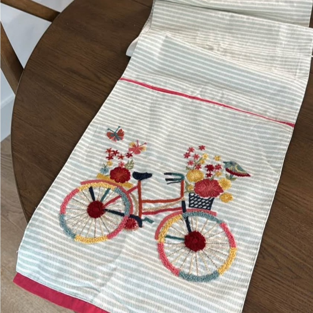 Floral Bicycle Embroidered Table Runner